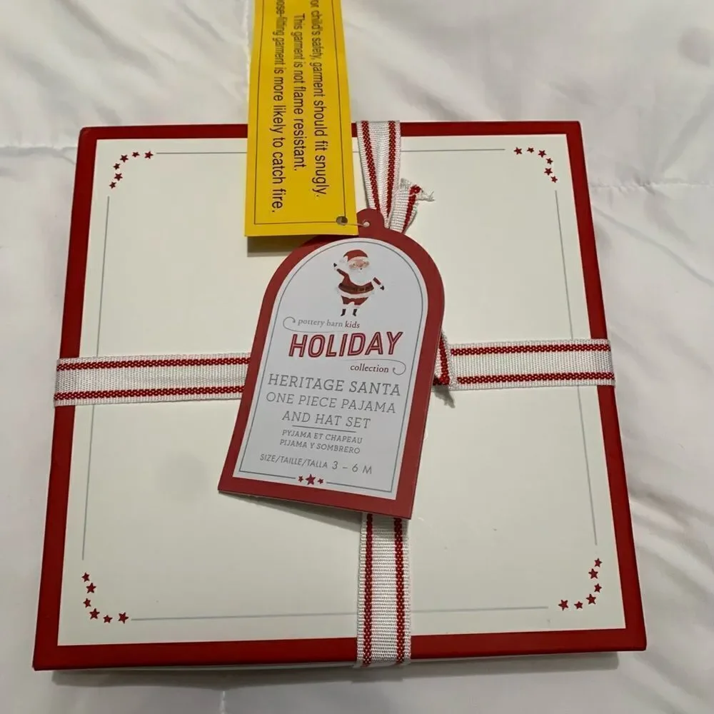 Pottery Barn Kids Heritage Santa Nursery Hat & Pajama Set